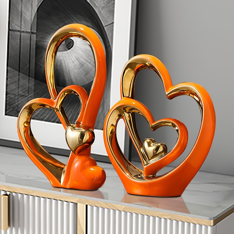Double Heart Porcelain Decor for Living Room, Entryway, Coffee Table, and Shelves - Perfect Anniversary and Father's Day Gift for Couples and Lovers - Modern and Decorative Home Decor4