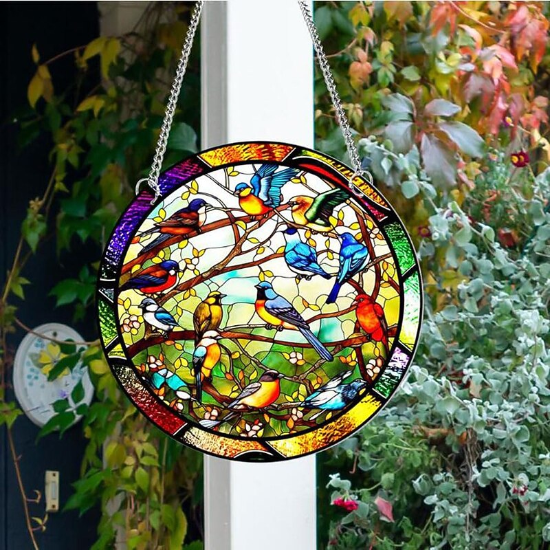 Birds Acrylic Window Hanging, Birds Stained Window Panel Hangings Suncatcher Window Hanging Panel Indoor Outdoor Home Garden Ornaments3