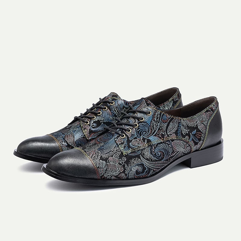 Men's Jacquard Fabric Floral Pattern Lace-Up Oxford Shoes with Leather Accents - Elegant and Stylish Dress Shoes for Special Occasions4
