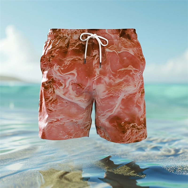 Men's Optical Illusion Gradient Ocean Swim Trunks Swim Shorts Board Shorts Mid Waist Hawaiian Casual Holiday Beach Drawstring with Mesh lining Elastic Waist Designer Clothing Apparel4