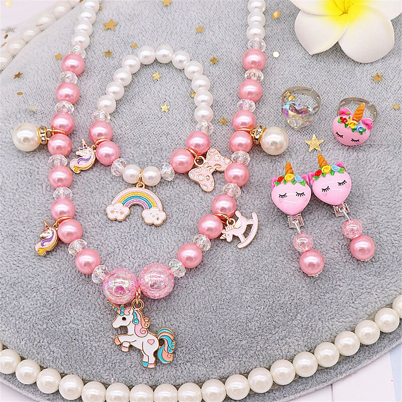 Children's Pearl Necklace Bracelet Set Unicorn Necklace Girl Baby Accessories Children's Necklace2