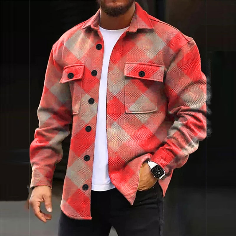Men's Argyle Shirt Shirt Jacket Overshirt Long Sleeve Casual Outdoor Street Casual Daily Fall & Winter Turndown Buttons Pocket Print Black Pink Red Blue Purple4