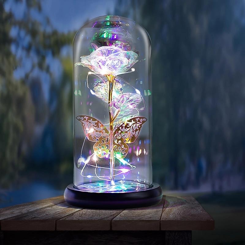 Romantic LED Rose Butterfly Lamp in Glass Dome - Perfect Home Decor and Gift for Weddings, Birthdays, Valentine's Day, and Mother's Day (Battery Not Included)2