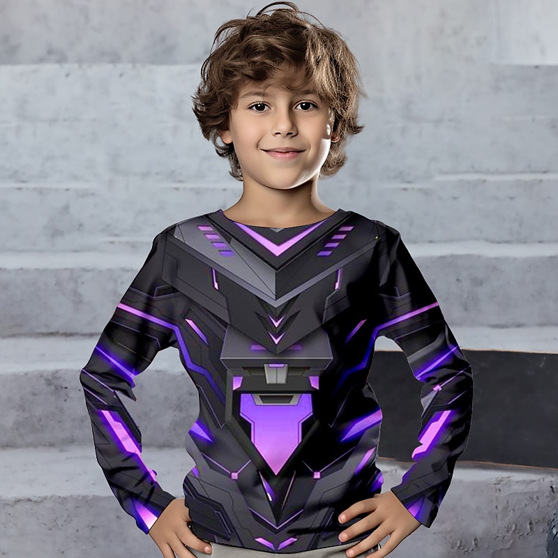 Boys 3D Geometric Tee Shirts Long Sleeve 3D Print Spring Fall Sports Fashion Streetwear Kids 3-12 Years Crew Neck Outdoor Casual Daily Regular Fit2