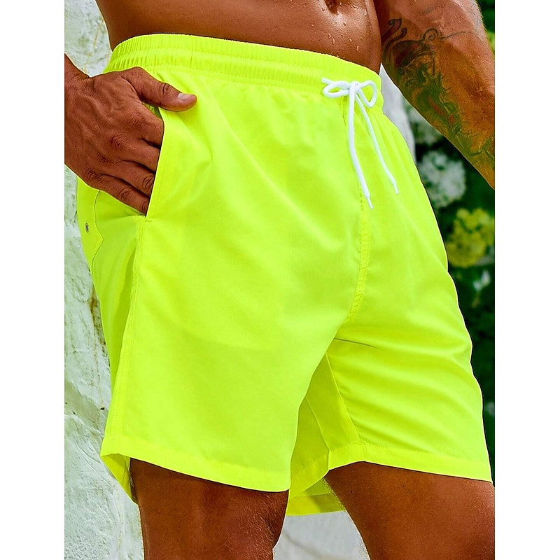 Men's Swim Shorts Swim Trunks Beach Shorts Sports Going out Weekend Breathable Quick Dry Running Casual Pocket Drawstring with Mesh lining Plain Knee Length Gymnatics Activewear Yellow Pink4