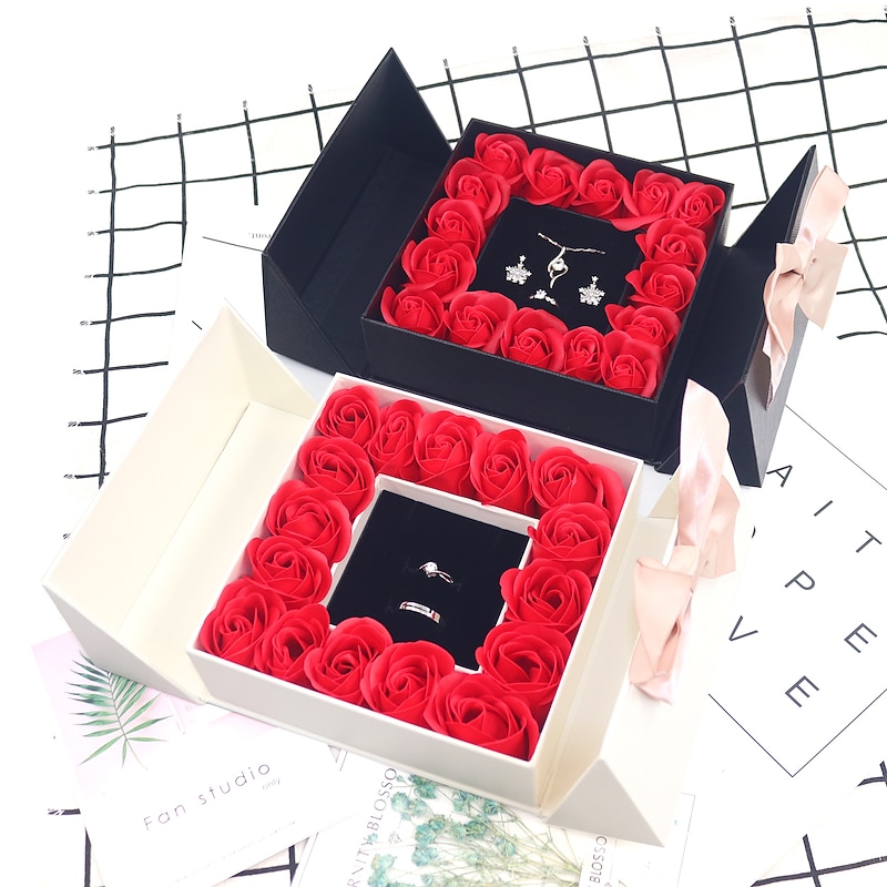Women's Day Gifts Valentine's Day 16 Rose Jewelry Packaging Box Lipstick Box Necklace Ring Box Valentine's Day Gift Jewelry Box Mother's Day Gifts for MoM
