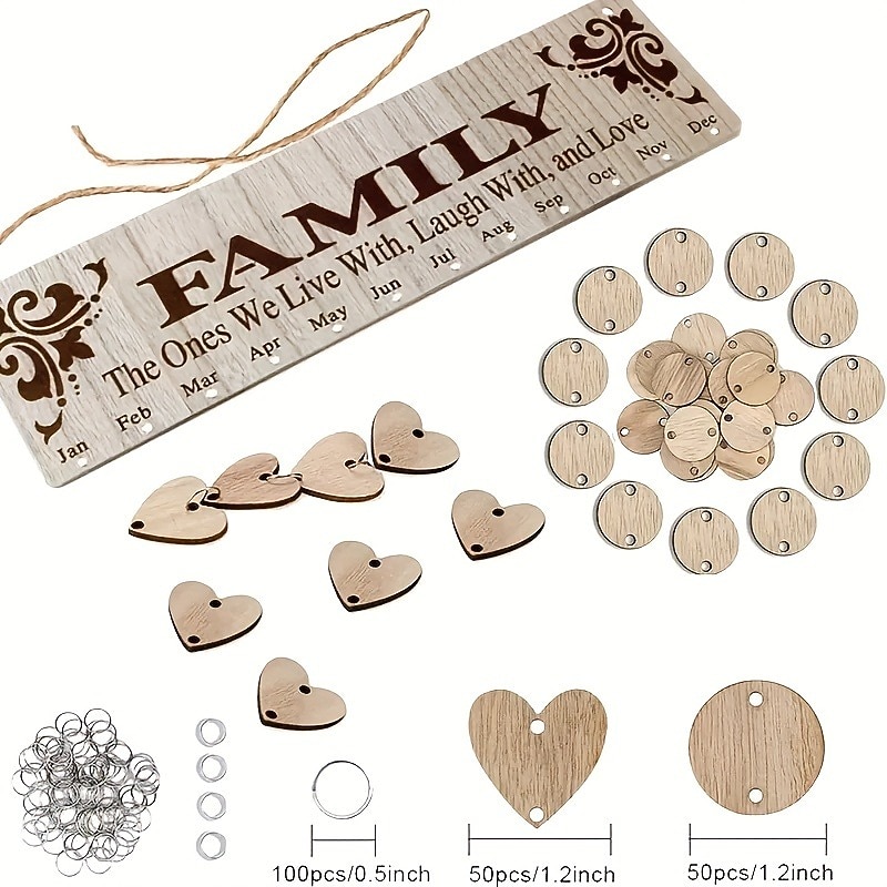 1pc DIY Wooden Family Birthday Board Hanging Sign Pendant Calendar Wall-mounted Birthday Reminder Sign With 100 Wooden Labels Great Gift For Mom Grandma Hanging Sign For Birthday Decoration4