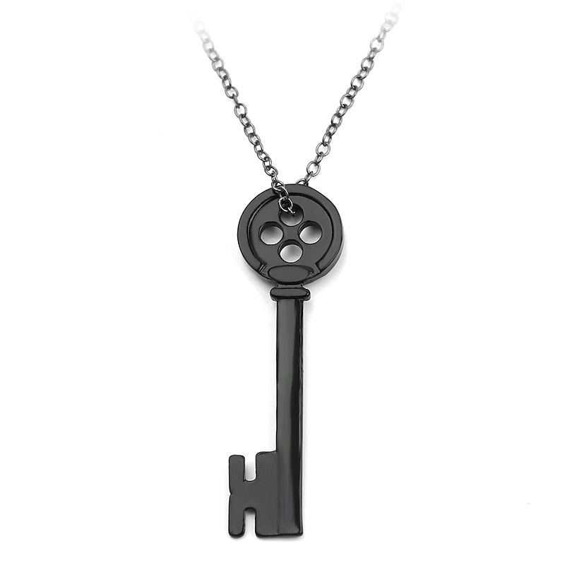 Anime Ghost Mom Black Key Pendant Necklace Halloween Jewelry Cosplay Sweater Chain Accessories