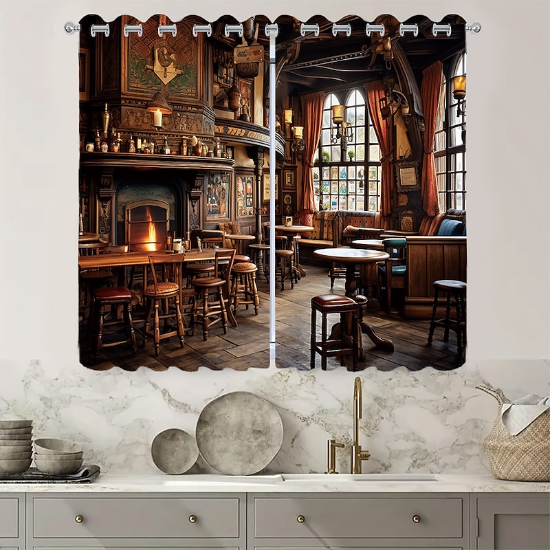 2 Panels Vintage Bar Curtain Drapes Blackout Curtain For Living Room Bedroom Kitchen Window Treatments Thermal Insulated Room Darkening2