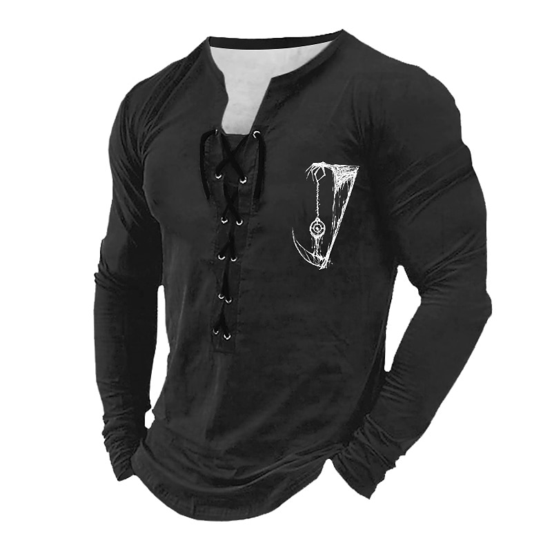 Men's Graphic Gothic T Shirt Long Sleeve T shirt 3D Print Collar Shirt Fashion Daily Outdoor Casual Holiday Going out Black White Spring &  Fall Clothing Apparel S M L XL 2XL 3XL2