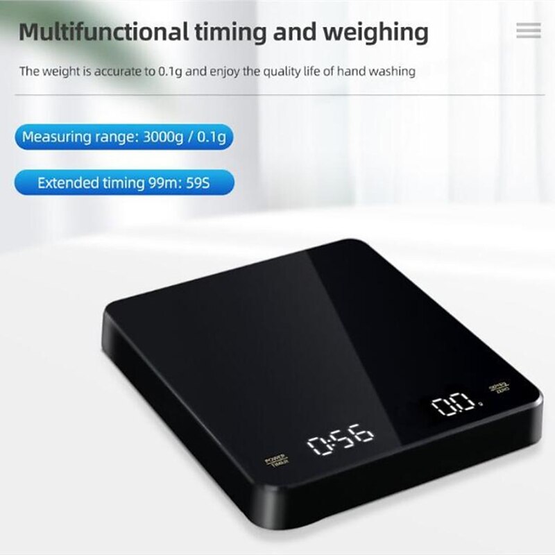Built-in battery charging Electronic Scale Built-in Auto Timer Pour Over Espresso Smart Coffee Scale Kitchen Scales 3kg 0.1g3
