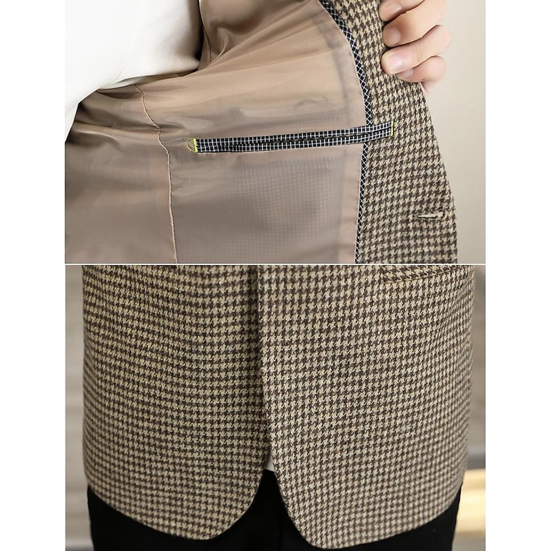 Men's Graduation Blazer Business Cocktail Party Wedding Party Fashion Casual Fall / Winter Polyester Plain Pocket Buttons Casual / Daily Single Breasted Blazer Black khaki Gray4