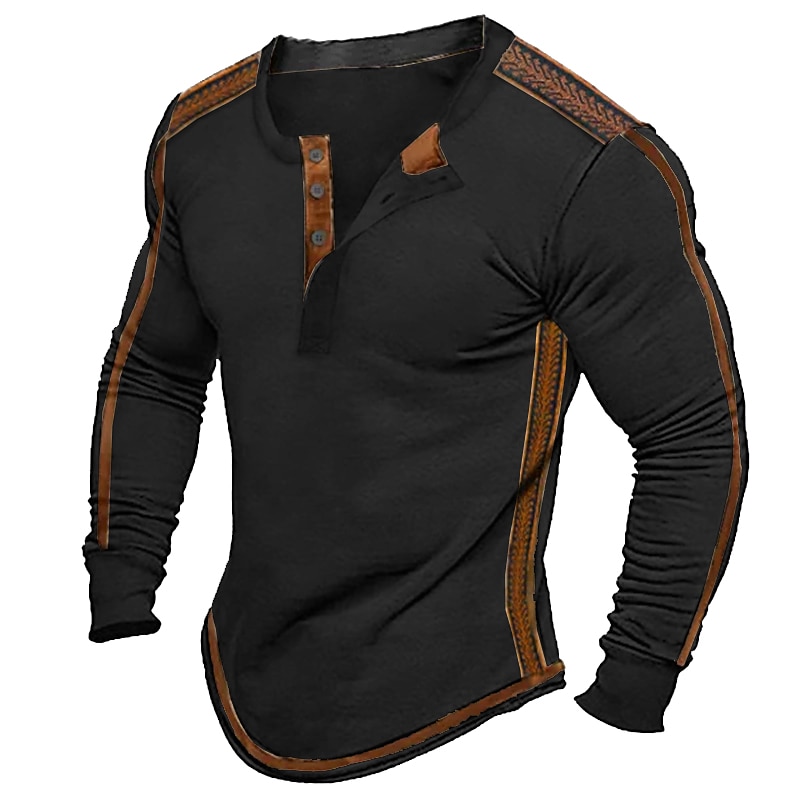 Men's Button T Shirt T Shirt Henley Shirt Tee Top Long Sleeve Henley Spring &  Fall Color Block Vintage Designer Basic Patchwork Vacation Street Going out Black Navy Blue Green Top Tee for Men4