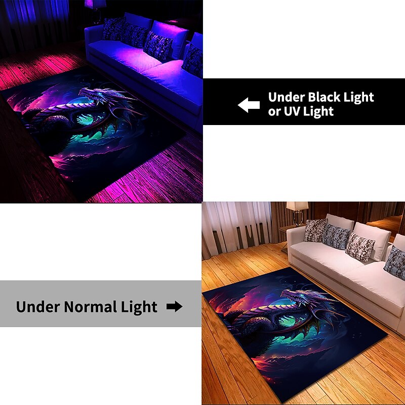 Blacklight Rug UV Reactive Glow in the Dark Area Rug Kitchen Mat Non-Slip Oil Proof Creepy Dragon Floor Mat Livingroom Rug Indoor Outdoor Mat Bedroom Decor Bathroom Mat Entrance Rug Door Mat3