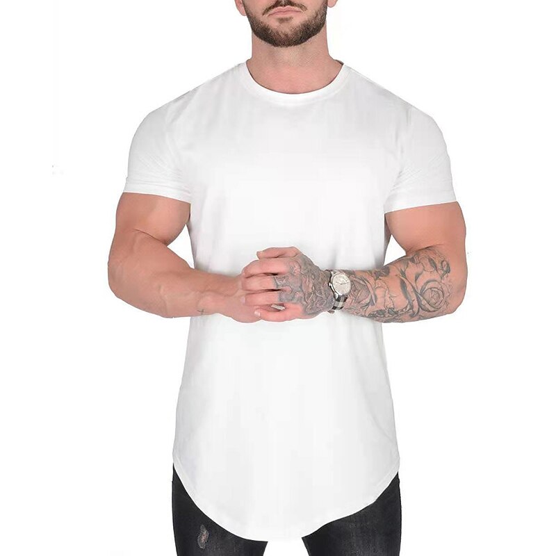Men's Summer Shirt T shirt Tee Crew Neck Short Sleeve Sports & Outdoor Vacation Going out Casual Daily Soft Plain Black White Activewear Fashion Sport2