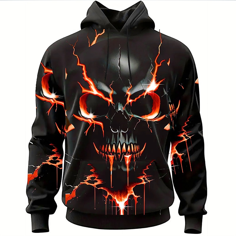 Men's Graphic Skull Hoodie Hoodies Sweatshirt Fashion Daily Long Sleeve Hooded Vacation Sports Outdoor Holiday Yellow Red Print Front Pocket Spring &  Fall Designer3