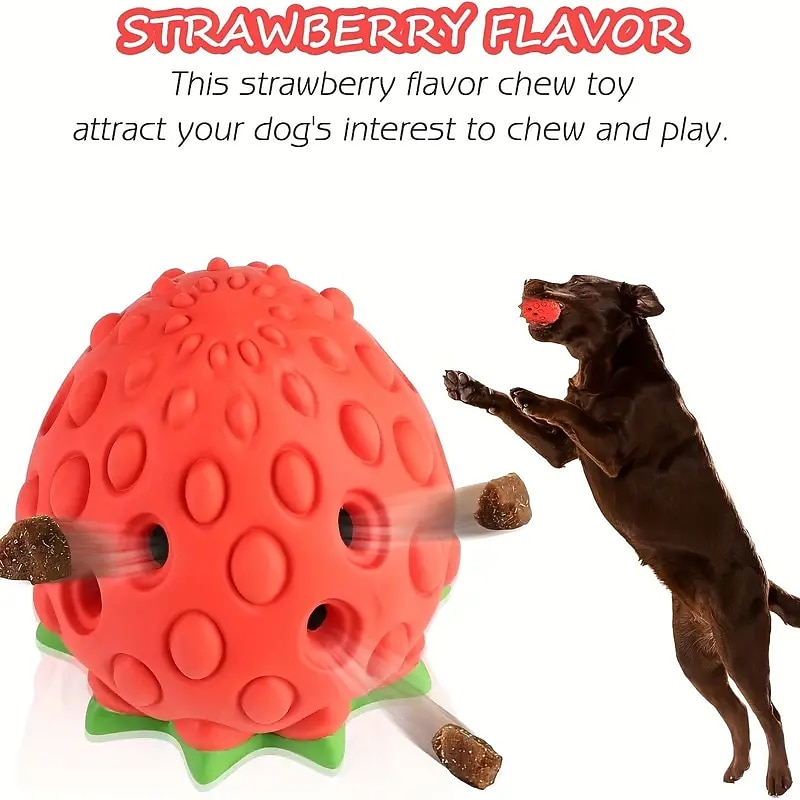 Strawberry Design Dog Ball Toys Dog Leaking Food Toy Rubber Chew Toys For Dog Molar Toy Interactive Toy4