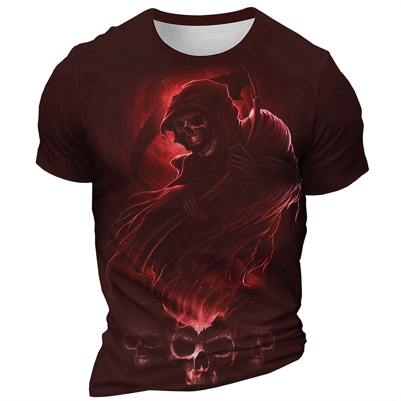 Men's Graphic Grim Reaper Skeleton T Shirt Short Sleeve T shirt 3D Print Crew Neck Shirt Daily Designer Retro Vintage Sports Outdoor Holiday Going out Blue Red Purple Spring & Summer Clothing Apparel3