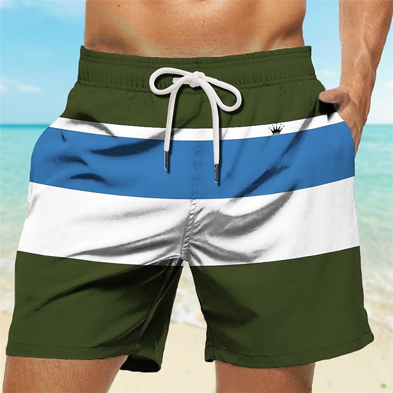 Men's Stripe 3D Print Swim Trunks Swim Shorts Board Shorts Mid Waist Vacation Hawaiian Holiday Vacation Holiday Beach Drawstring with Mesh lining Elastic Waist Designer Clothing Apparel2