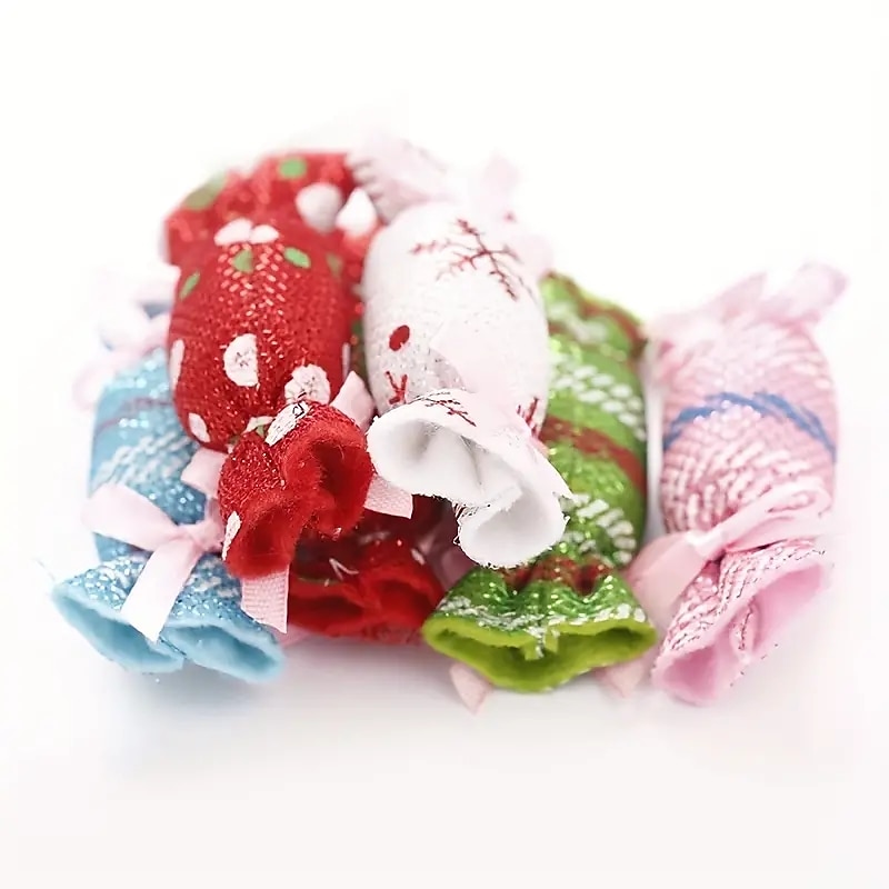 2pcs Random Color Christmas Candy Design Pet Plush Toy ChewDurable Cat Toy For Cat And Dog Supplies2