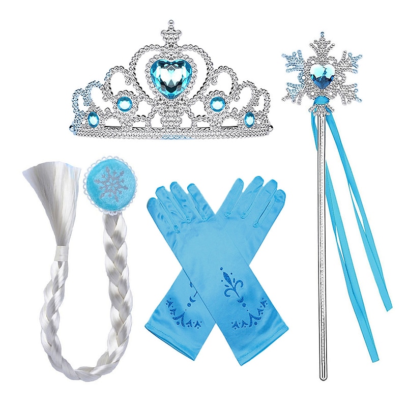 Frozen Fairytale Princess Elsa Flower Girl Dress Theme Party Costume Tulle Dresses Girls' Movie Cosplay Halloween Blue With Accessories Dress Carnival Masquerade Cotton World Book Day Costumes3