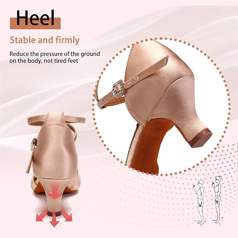 Women's Black Satin Latin Dance Shoes - Elegant Ankle Strap Heels with Rhinestone Buckle and Suede Sole for Ballroom and Salsa Performances4