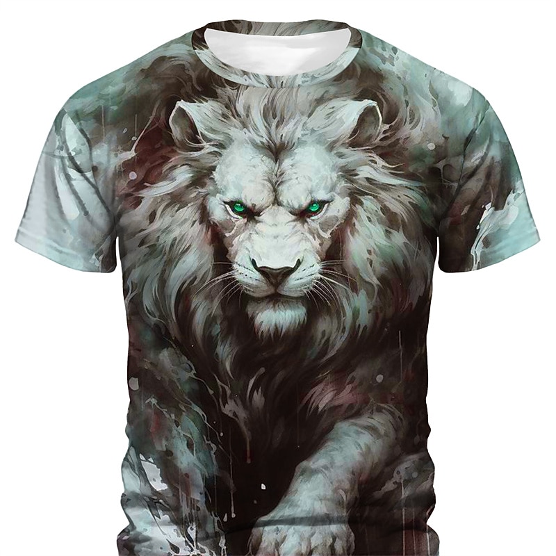 Men's Graphic Animal Lion T Shirt Short Sleeve T shirt 3D Print Crew Neck Shirt Daily Designer Retro Vintage Sports Outdoor Holiday Going out Pink Blue Green Spring & Summer Clothing Apparel S M L XL2
