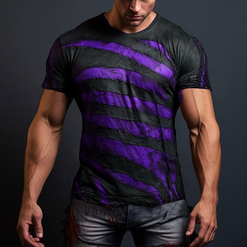 Men's Graphic Color Block Gothic Horror Patchwork T Shirt Short Sleeve T shirt 3D Print Crew Neck Shirt Daily Designer Retro Vintage Sports Outdoor Holiday Going out Blue Red Purple Spring & Summer4