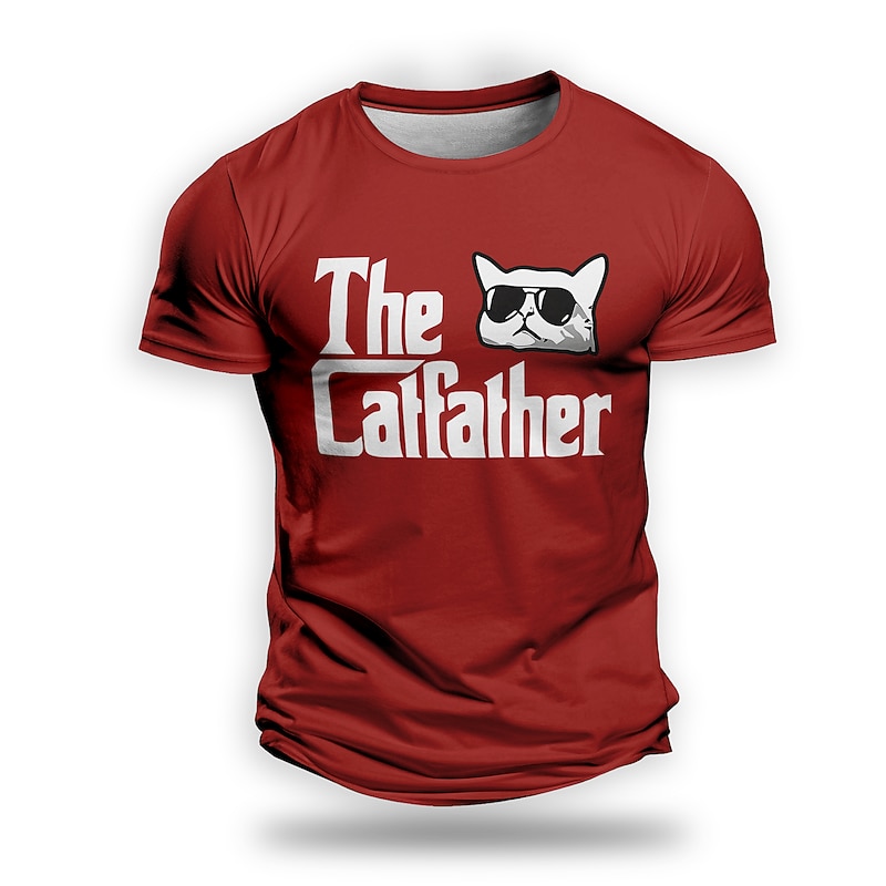 Men's Graphic Animal Cat Catus Character & Slogan Short Sleeve T shirt 3D Print Crew Neck Shirt Daily Outdoor Casual Party Casual Holiday Black Red Burgundy Summer Spring &  Fall Clothing Apparel2