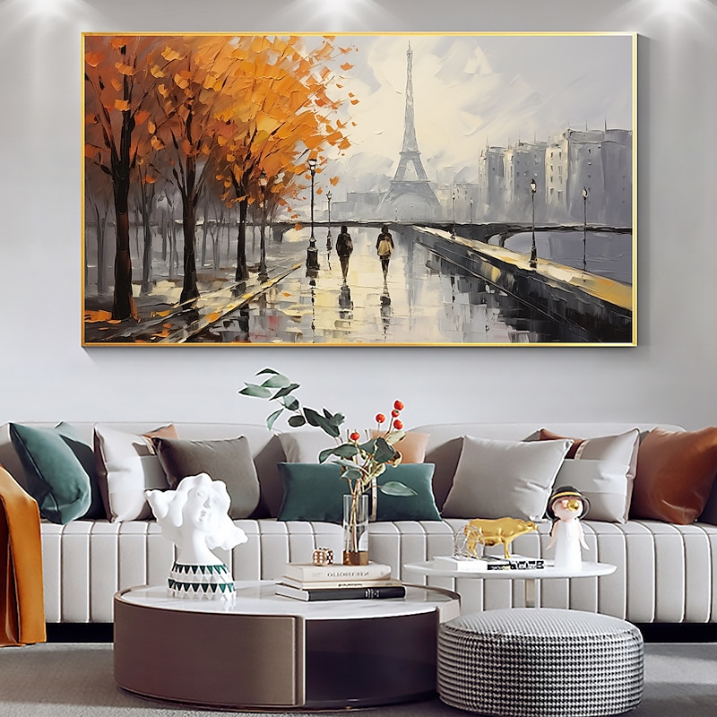 Handmade Original street Landscape Oil Painting On Canvas Wall Art Decor iron Tower art for Home Decor With Stretched Frame/Without Inner Frame Painting4