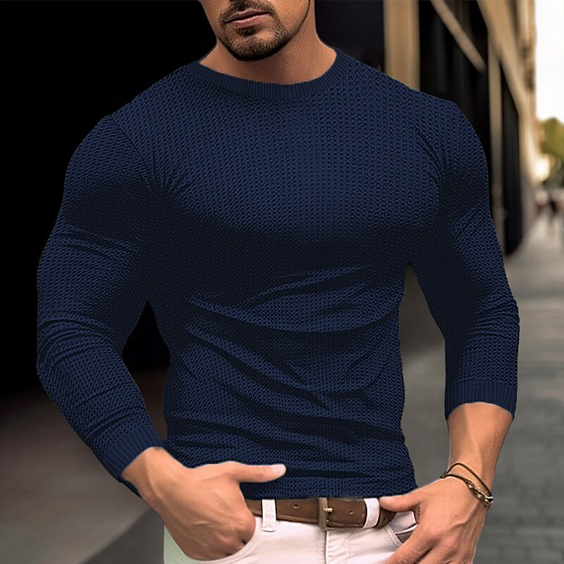 Men's Waffle Tee T Shirt Waffle Henley Shirt Henley Shirt Long Sleeve Henley Spring &  Fall Plain Fashion Designer Basic Vacation Street Going out Black White Navy Blue Top Tee for Men3