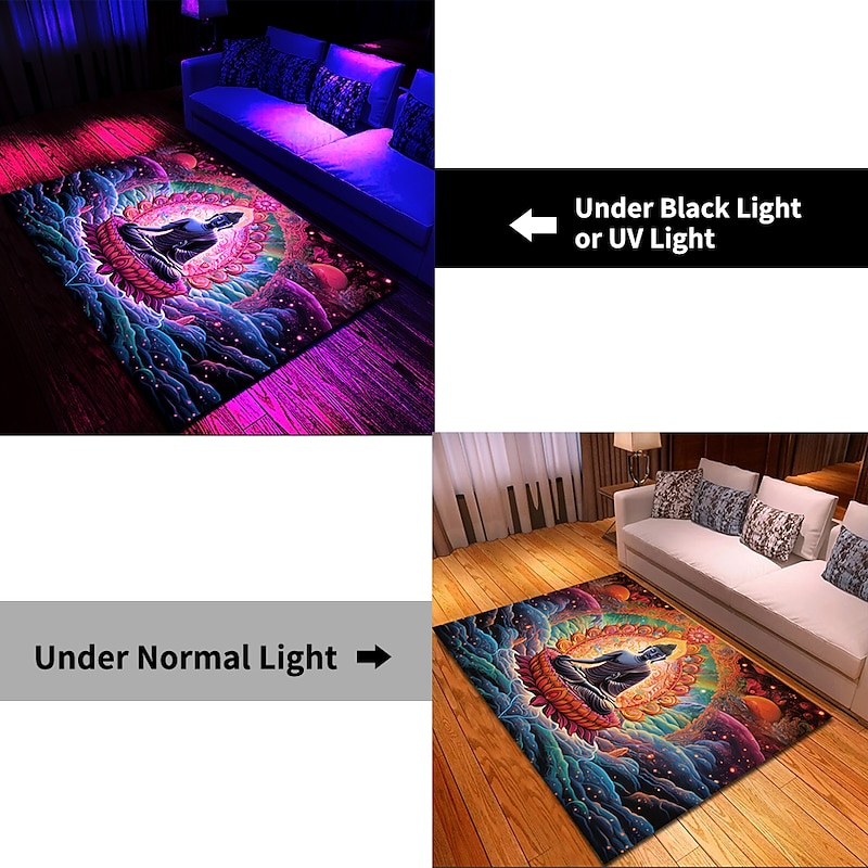 Blacklight Rug UV Reactive Glow in the Dark Area Rug Kitchen Mat Non-Slip Oil Proof Trippy Buddha Floor Mat Livingroom Rug Indoor Outdoor Mat Bedroom Decor Bathroom Mat Entrance Rug Door Mat3