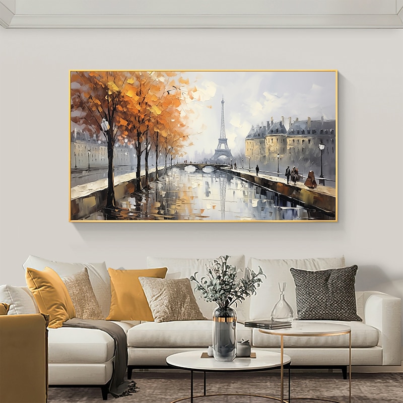 Handmade Original street Landscape Oil Painting On Canvas Wall Art Decor iron Tower art for Home Decor With Stretched Frame/Without Inner Frame Painting3