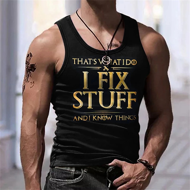 Men's Graphic Creepy Lettering Letter Vest Top Sleeveless T Shirt for Men Sleeveless T shirt 3D Print Crew Neck Shirt Fashion Designer Muscle Daily Sports Running Black & Yellow Black White Spring4