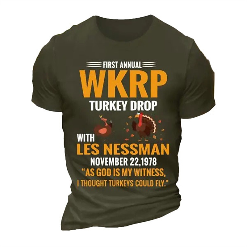 Men's Funny WKRP Turkey Drop Les Nessman T-Shirt 1978 Thanksgiving Graphic Tee "I Thought Turkeys Could Fly" Quote2