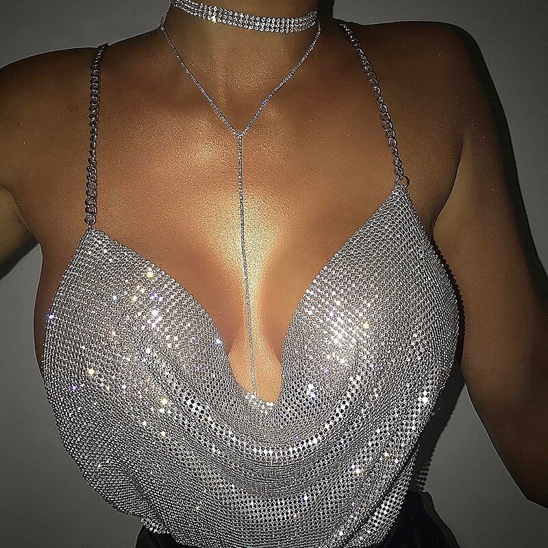 Choker Necklace Body Chain Body Chain Elegant & Luxurious Sparkle Sexy Rhinestone For Disco Cosplay Carnival Women's Costume Jewelry Fashion Jewelry