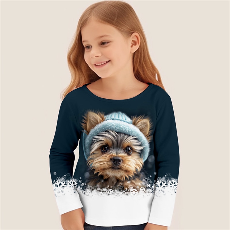 Girls' 3D Dog Tee Shirts Long Sleeve 3D Print Spring Fall Active Fashion Cute Kids 3-12 Years 4-12 Years Crew Neck Outdoor Casual Daily Regular Fit2