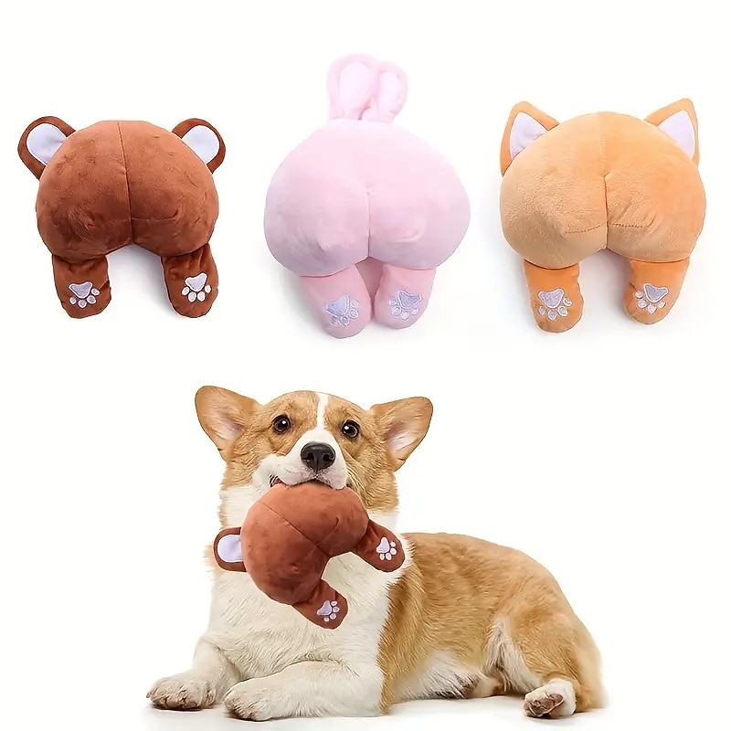 1pc Butt Design Pet Grinding Teeth Squeaky Plush Toy Chew Toy For Dog Interactive Supply