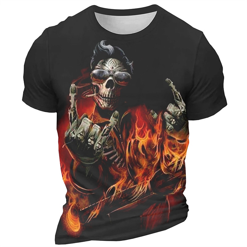 Men's Graphic Skeleton Fire T Shirt Short Sleeve T shirt 3D Print Crew Neck Shirt Daily Retro Vintage Casual Sports Outdoor Holiday Going out Black Red Purple Spring & Summer Clothing Apparel S M L