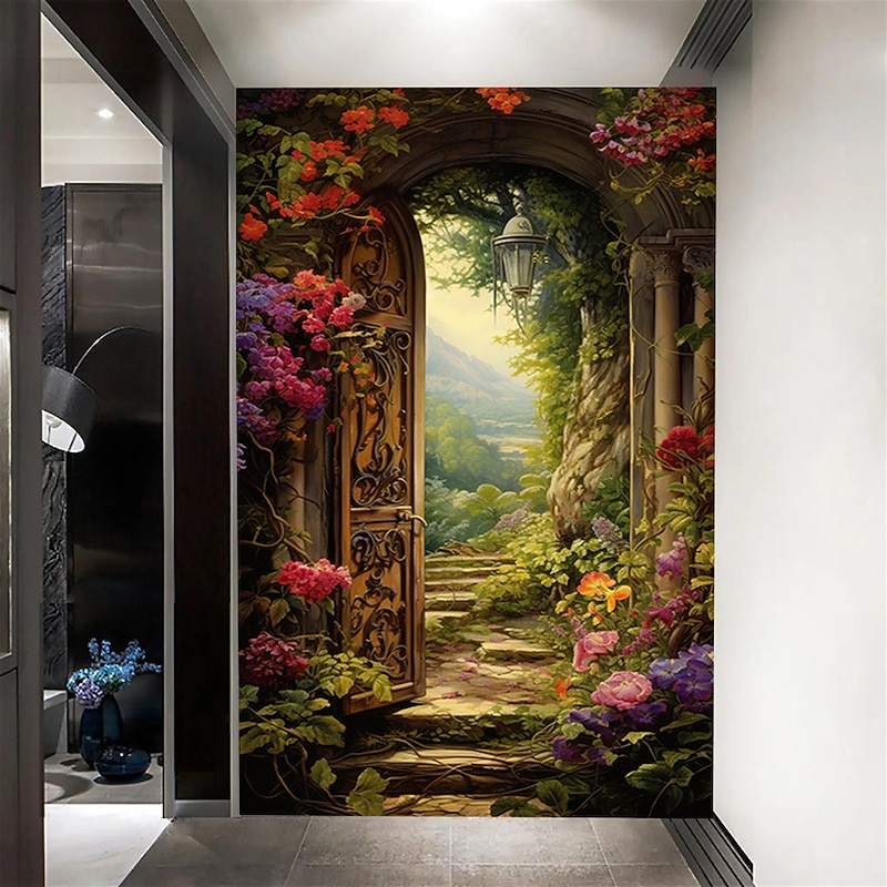 Cool Wallpapers Wall Mural Floral Stairs Abstract 3D Home Decoration Cartoon Landscape Wall Covering, Canvas PVC / Vinyl Material Adhesive required Mural, Room Wallcovering