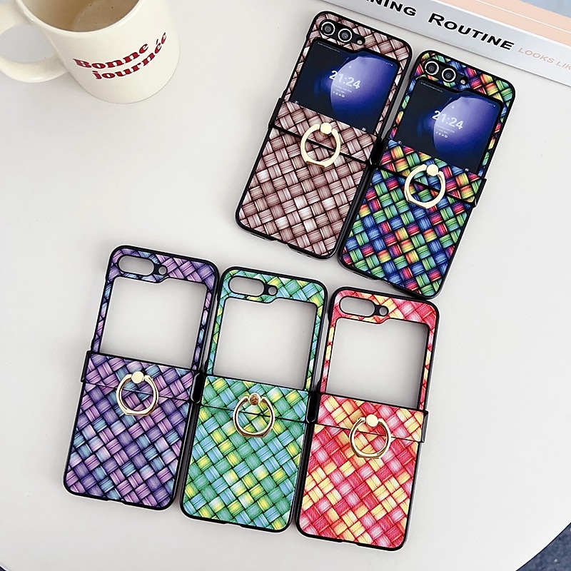 Phone Case For Samsung Galaxy Z Flip 7 Z Flip 5 Z Flip 4 Z Flip 3 Back Cover Ring Buckle Shockproof TPU Metal PU Leather