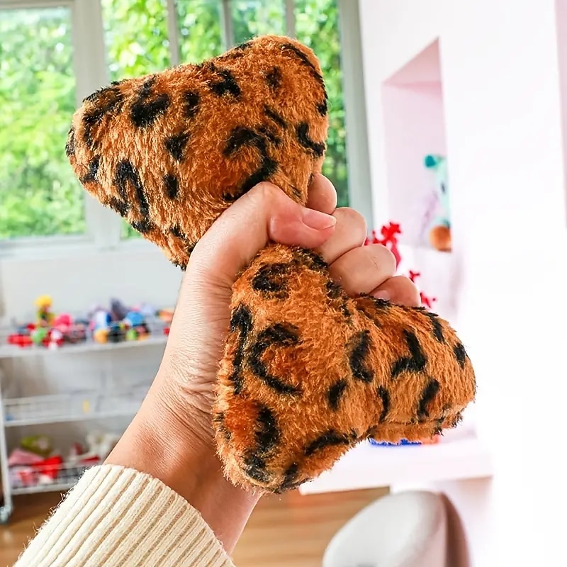 Squeaky Plush Leopard Print Bone Toy for Dogs - Multicolor Pet Toy with Fun Design2