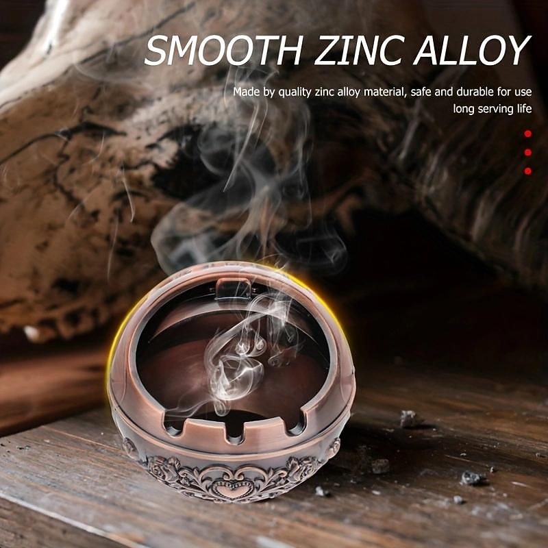 Ashtray Windproof Vintage Lid Ornament, Retro Cigarette Metal Decorative, Gadgets Cigarettes Table Outdoor Cigar Indoor Ashtrays2