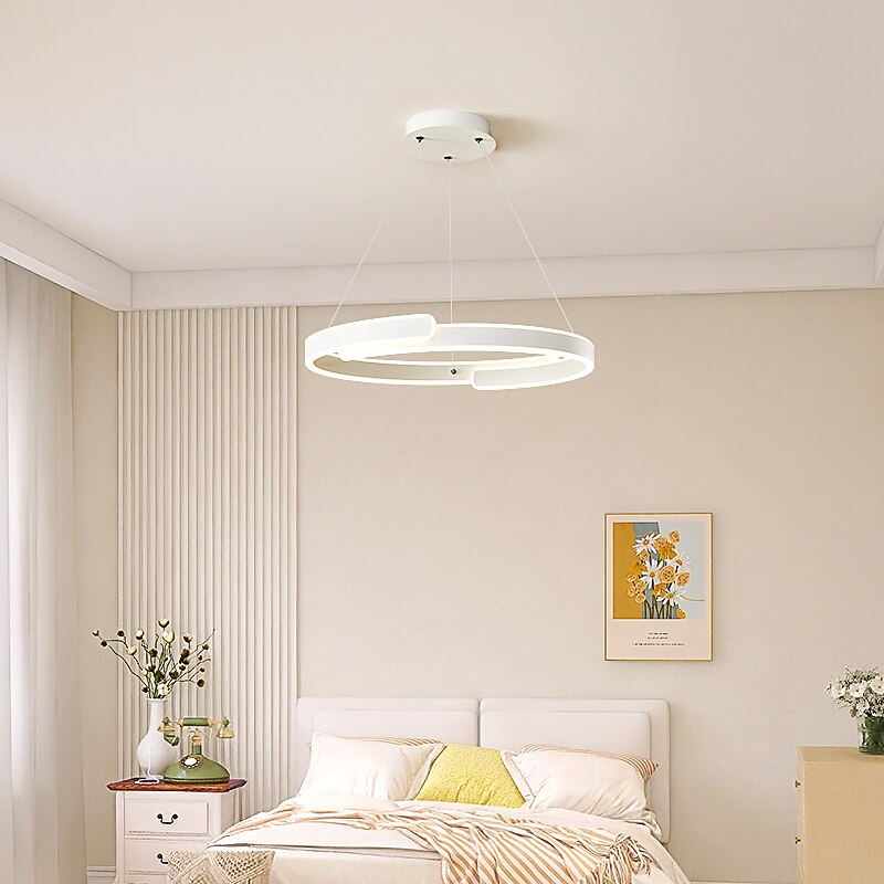 Pendant Lights Round Stitching Metal Modern LED Ring Hanging Light with White Acrylic Decorative Shade Suspension Lamp, Nordic Minimalist Dining Room Drop Lighting Fixtures Only Dimmable with Remote Control3