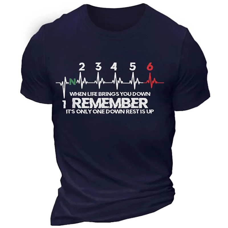 Men's Motorcycle T-Shirt "One Down Rest Up" Gear Shift Life Quote Graphic Tee for Bikers Short Sleeve3