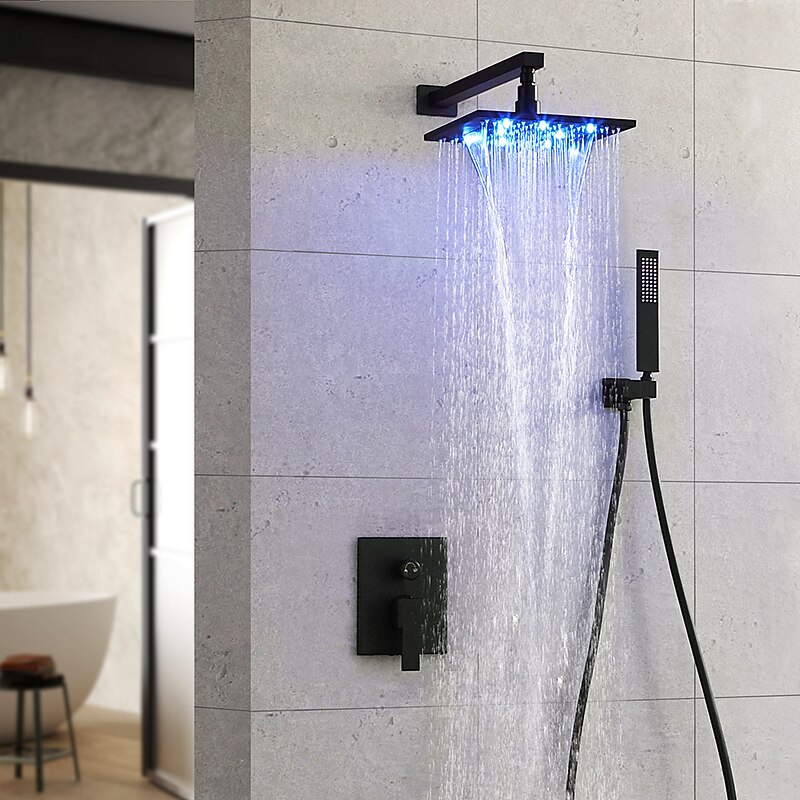 Shower Faucet Set - Handshower Included LED Fixed Mount Contemporary Electroplated Mount Inside Ceramic Valve Bath Shower Mixer Taps3