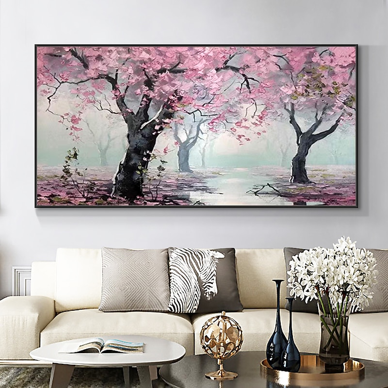 Mintura Handmade Tree Flower Oil Paintings On Canvas Wall Art Decoration Modern Abstract Picture For Home Decor Rolled Frameless Unstretched Painting