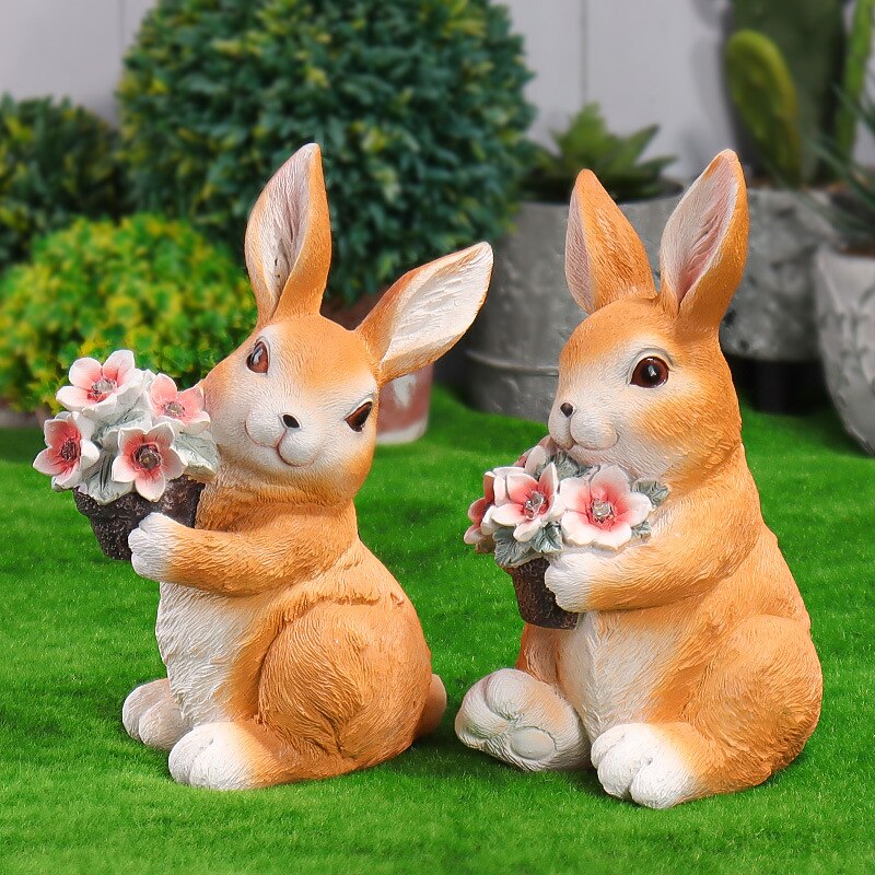 Solar Ornament Rabbit Flowers Garden Light, Cute Cat Garden Light for Gardening Decoration Funny Entrance Light, Solar Garden Statue Rabbit Figurine Garden3