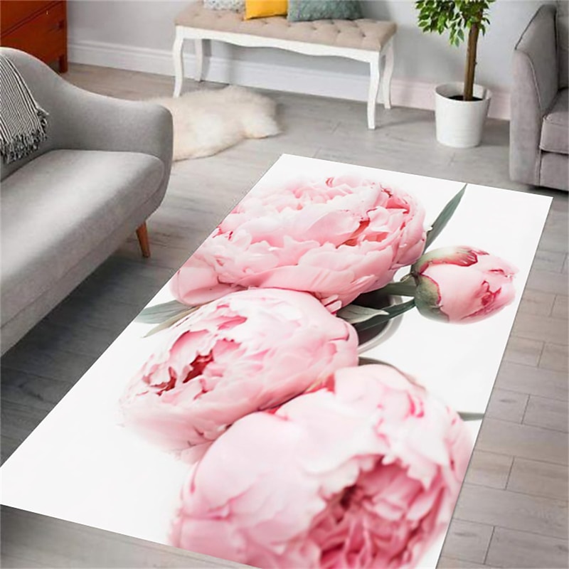 Peony Flower Area Rug Kitchen Mat Non-Slip Oil Proof Floor Mat Livingroom Rug Indoor Outdoor Mat Bedroom Decor Bathroom Mat Entrance Rug Door Mat