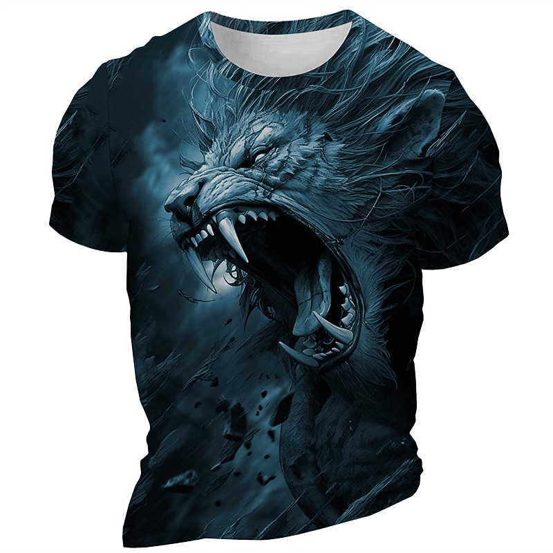 Men's Graphic Animal Lion T Shirt Short Sleeve T shirt 3D Print Crew Neck Shirt Daily Designer Retro Vintage Sports Outdoor Holiday Going out Black Royal Blue Blue Spring & Summer Clothing Apparel S3